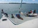 Relaxing Time: New crew relaxing on bow of Ta-b